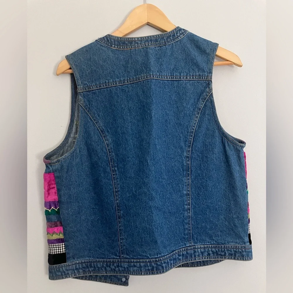 Susan Bristol Multicolor Embroidered Denim Vest - Pink, Purple, Green, Black - Picture 4 of 5